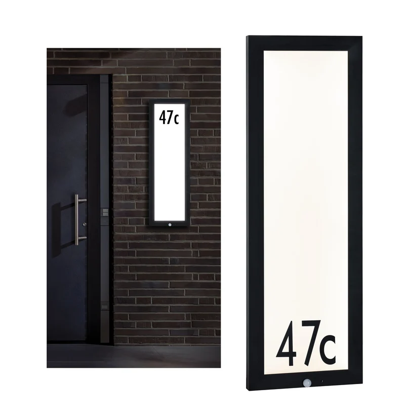 Paulmann Outdoor 230V Panel 30*90cm Hausnummer IP 44 19W 1200lm Bewegungsmelder Anthrazit