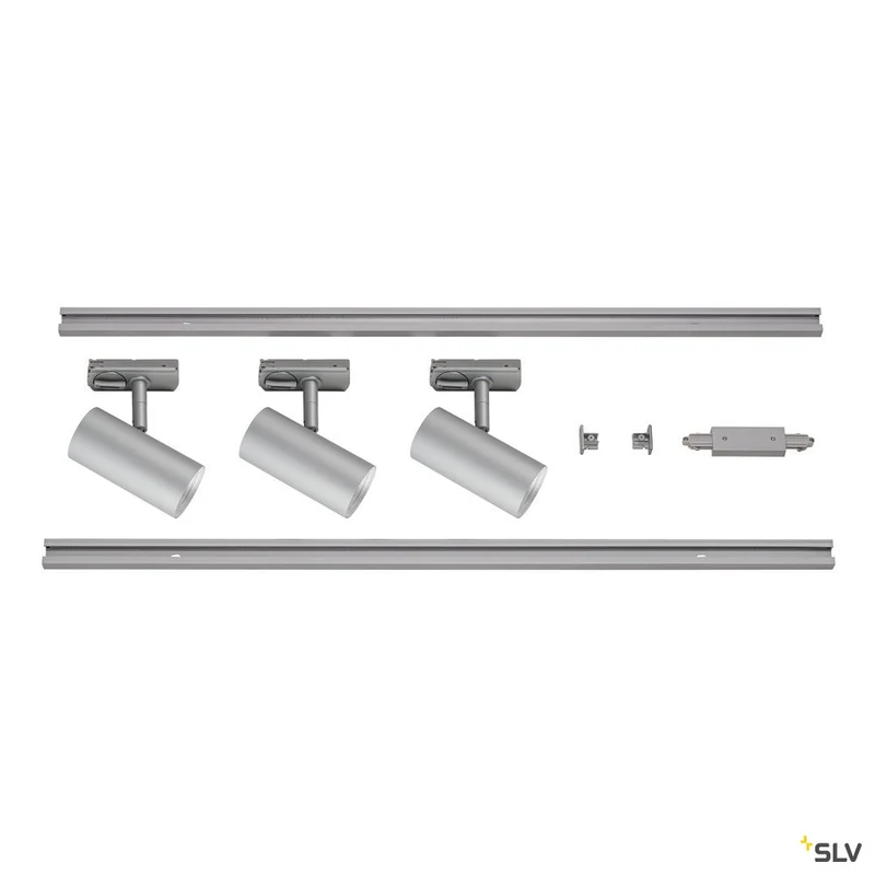 SLV 1Ph NOBLO SPOT SET 2700K grau inkl. drei Spots, zwei Schienen je 1m, einem Einspeiser sowie einem Längsverbinder