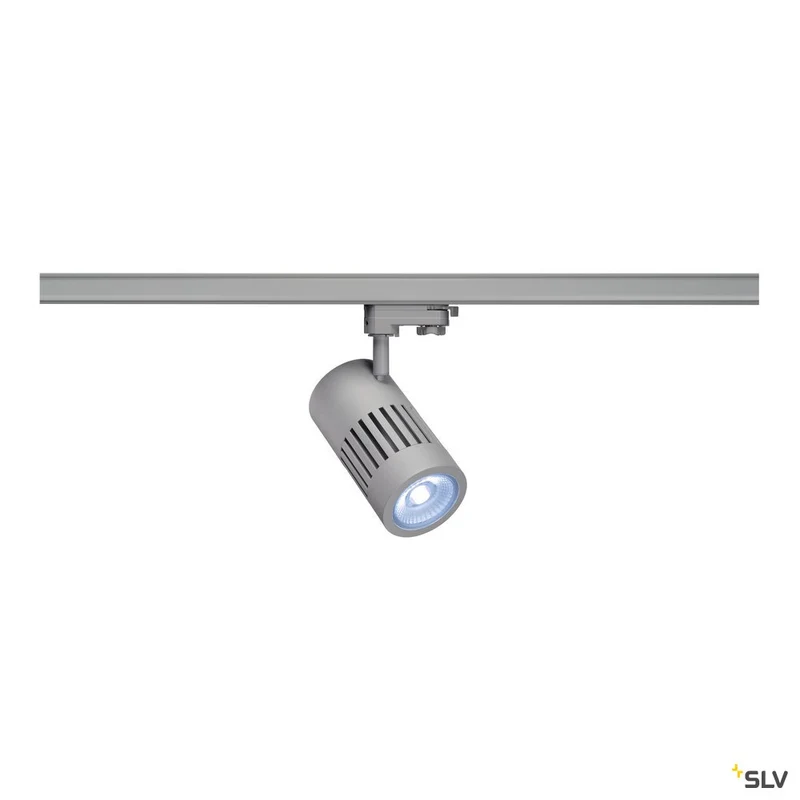 SLV STRUCTEC LED Strahler für 3Phasen Hochvolt-Stromschiene, 24W, 4000K, 60°, silbergrau, inkl. 3 Phasen Adapter