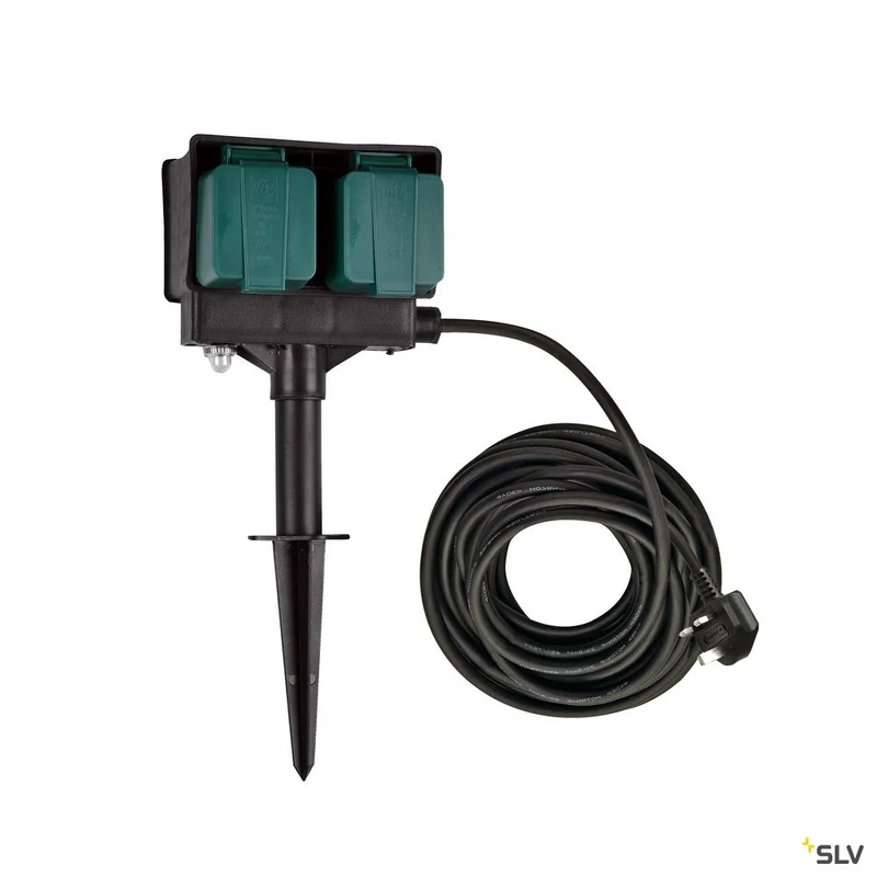 SLV 4-Fach Gartensteckdose, schwarz, UK Version, 10m Anschlusskabel, IP44