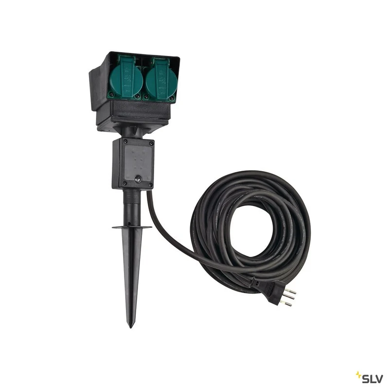 SLV 4-Fach Gartensteckdose, schwarz, Schweiz Version, 10m Anschlusskabel, IP44