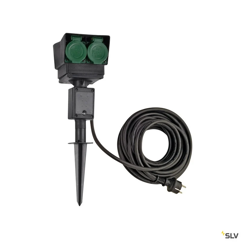 SLV 4-Fach Gartensteckdose, schwarz, Deutschland Version, 10m Anschlusskabel, IP44