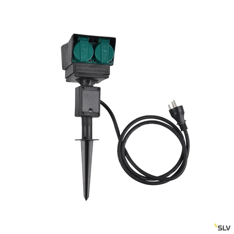 SLV 4-Fach Gartensteckdose, schwarz, Dänemark Version, 1,5 m Anschlusskabel, IP44