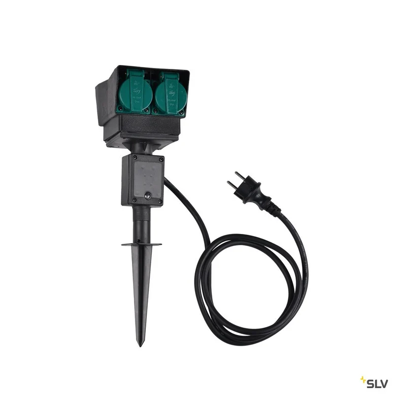 SLV 4-Fach Gartensteckdose, schwarz, Frankreich Version, 1,5m Anschlusskabel, IP44