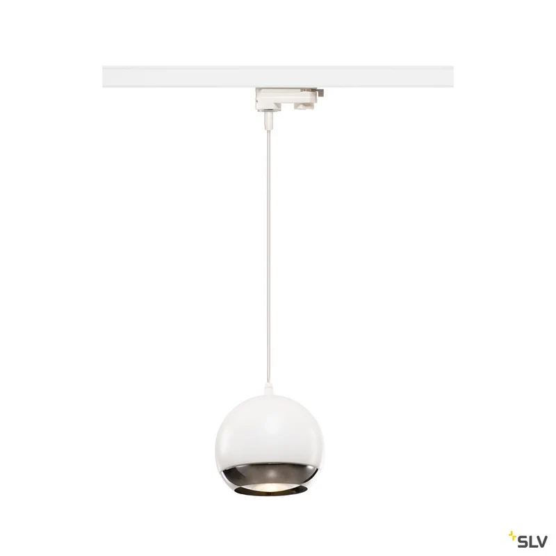 SLV LIGHT EYE 150 QPAR111 Pendelleuchte für 3Phasen Hochvolt-Stromschiene, weiss/chrom, max. 75W, inkl. 3 Phasen-Adapter