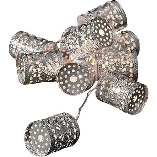 Konstsmide LED Dekolichterkette Metallzylinder silber, 10 warm weiße Dioden, batteriebetrieben, Innen, transparentes Kabel