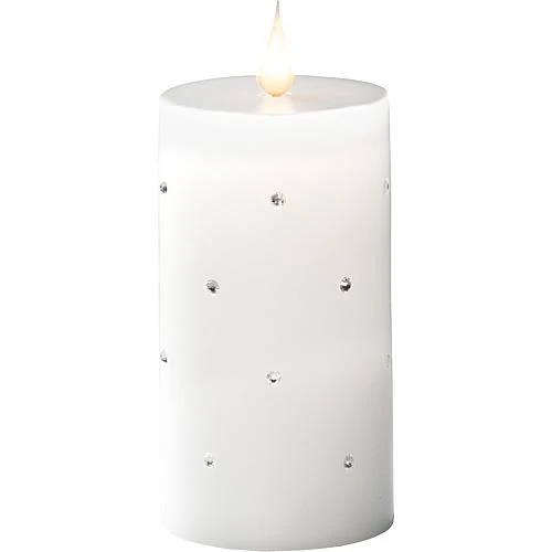 LED Echtwachskerze weiß mit Kristallen 14,3cm
