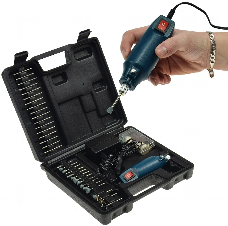 Mini-Bohrmaschine "Drill-Power V2" 12V= 12.000UpM, 63-teilig, viel Zubehör