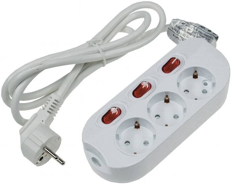Tischsteckdose mit Einzelschaltung 3-fach, weiß, 1,5m Kabel