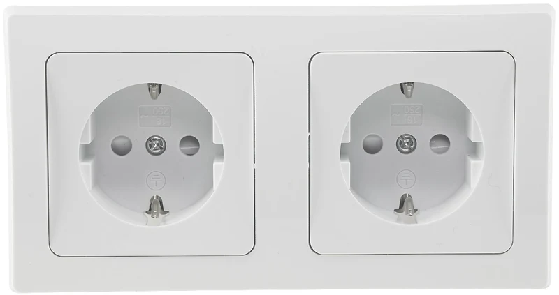 DELPHI Set 2 Steckdo.+ 2-fach Rahmen 250V~/ 16A, Klemmanschluss, weiß