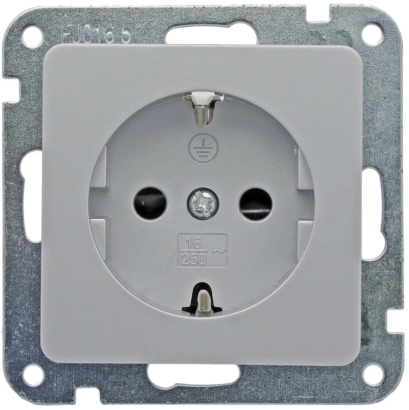 DELPHI Schutzkontakt-Steckdose, silber 250V~/ 16A, Klemmanschluss, ohne Rahmen
