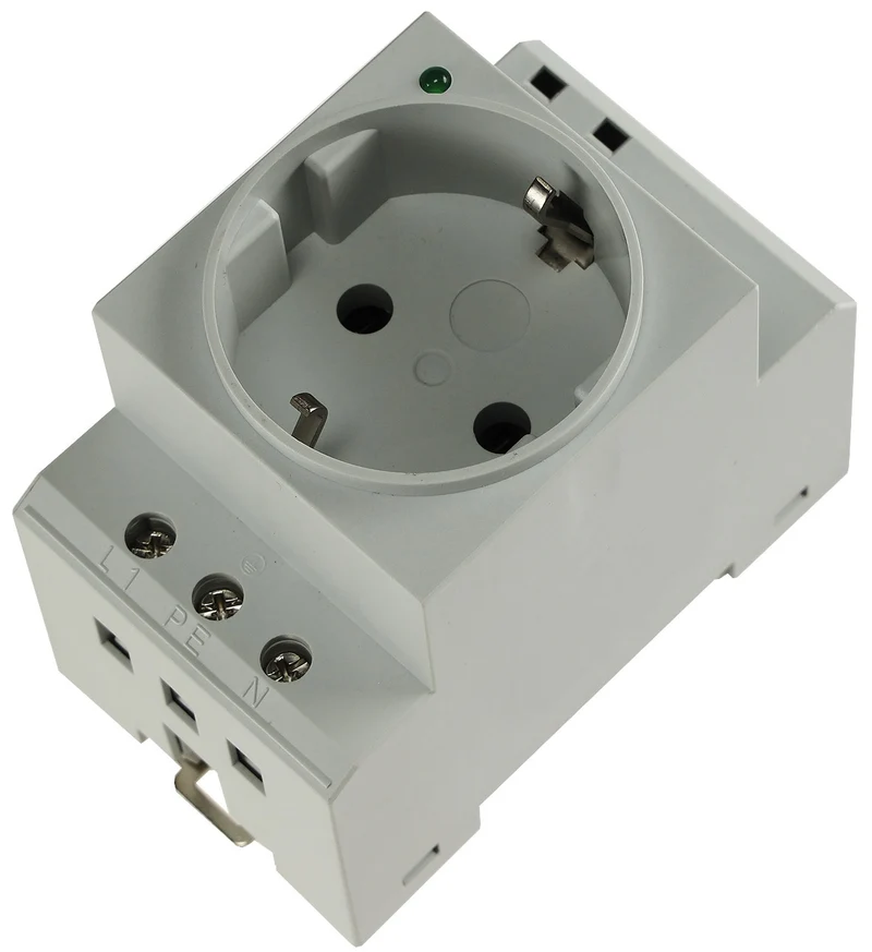 Schutzkontakt-Steckdose für Hutschiene mit LED, 230V, 16A, VDE