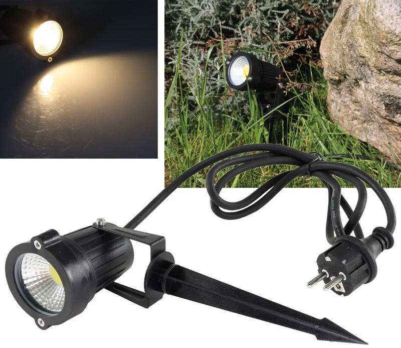 LED Gartenleuchte "CT-GS5" warmweiß 5W, 230V, 1,5m Kabel+Erdspieß, schwarz