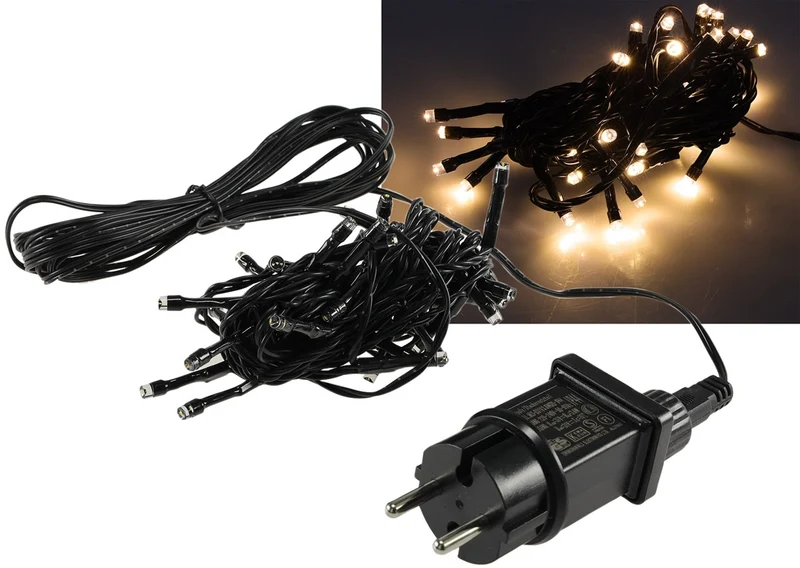 LED Aussen-Lichterkette "CT-ALK040" 4m warmweiß, Kabel schwarz, IP44, 40 LEDs