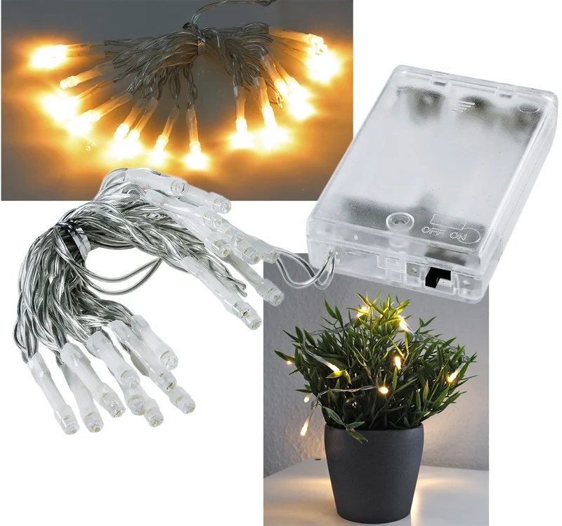 LED Batterie-Lichterkette "CT-BK20" 2m warmweiß, transp. Kabel, 20 LEDs