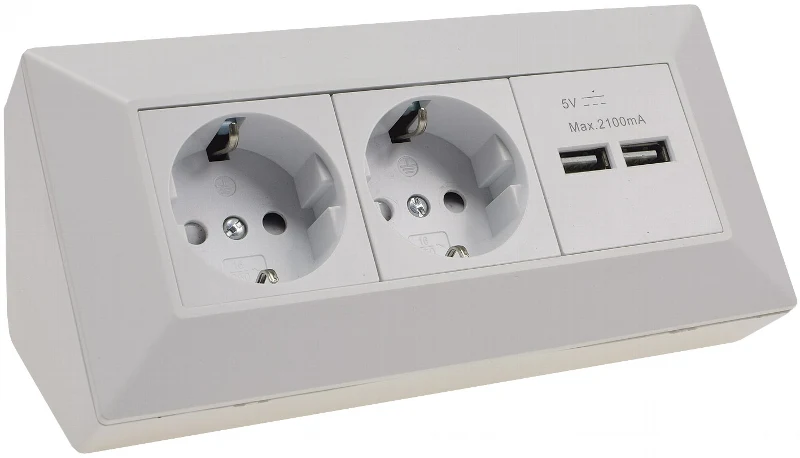 2-fach Steckdosenblock + 2x USB, weiß ma 250V~/ 16A, Aufbaumontage