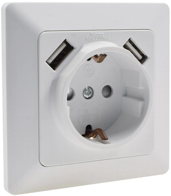 MILOS Schutzkontakt-Steckdose, weiß matt 250V~/ 16A, UP, 2x USB Buchse je 5V/1A