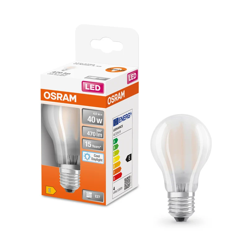 OSRAM LED Lampe LED Retrofit CLASSIC A 4W 865 Frosted E27, 470 lm, 6500 K, Kaltes Tageslicht