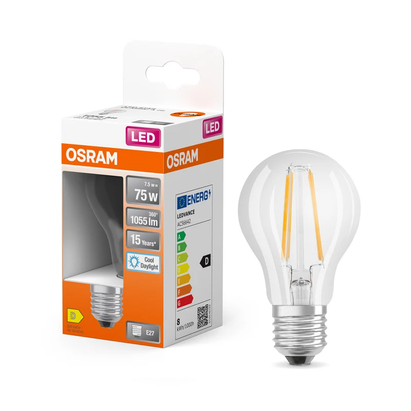 OSRAM LED Lampe LED Retrofit CLASSIC A 6.5W 865 Clear E27, 806 lm, 6500 K, Kaltes Tageslicht