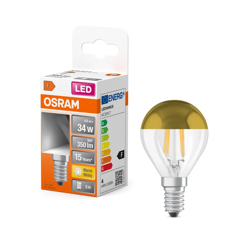 OSRAM LED Lampe LED Retrofit CLASSIC P Mirror 4W 827 Clear E14, 380 lm, 2700 K, Warmweiß